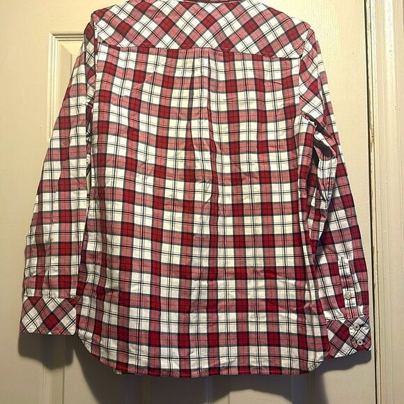 TALBOTS Classic Cotton Shirt Shimmer Plaid Top - Picture 8 of 14